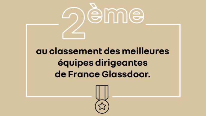 Bannière reprenant le classement de RRG en tant que 2ème des meilleures équipes dirigeantes de France, selon Glassdoor.